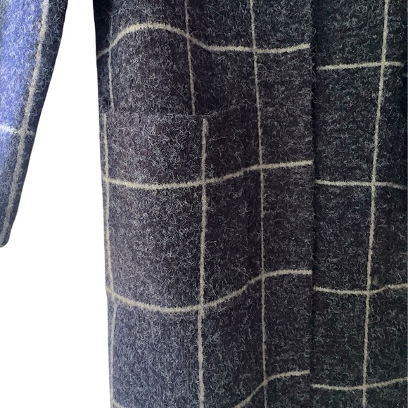 CYRUS | NWOT WINDOWPANE OPEN FRONT LONG SWEATER COAT NAVY BLUE & GRAY | LARGE - Picture 5 of 10